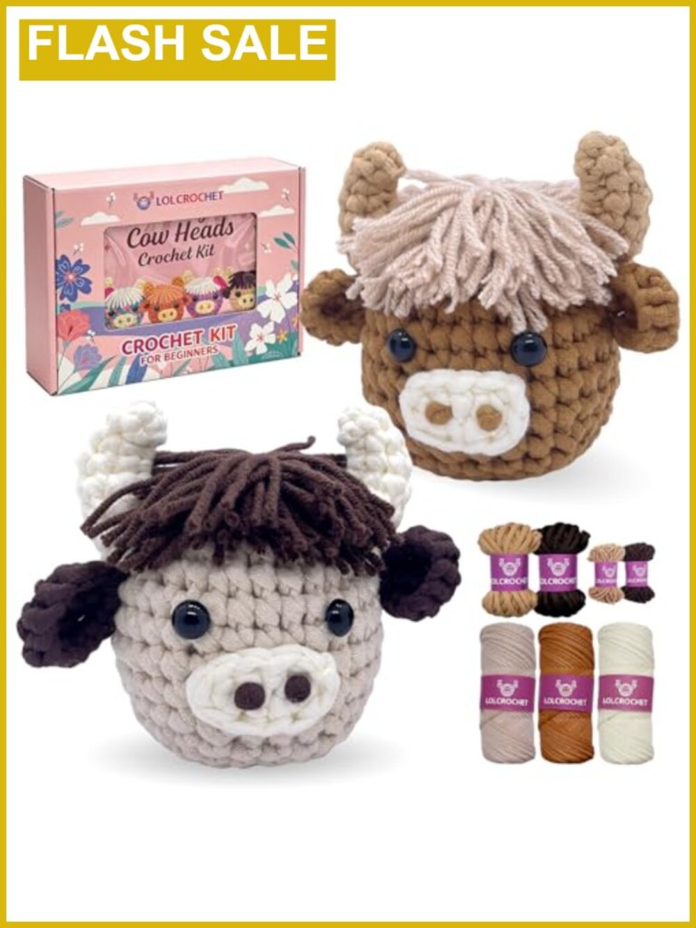 Crochet Kit for Beginners 2 Highland Cow Amigurumi Starter Set with Video